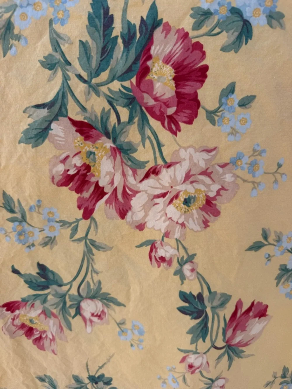 Vintage Ralph Lauren Parsonage Lane Ruffled King Flat Sheet Yellow Floral GUC